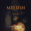 Front cover of Melush Drawing light from the Dark featuring a the logo of Art of Melush and a golden apple rolled by Eris who falls into the shadows